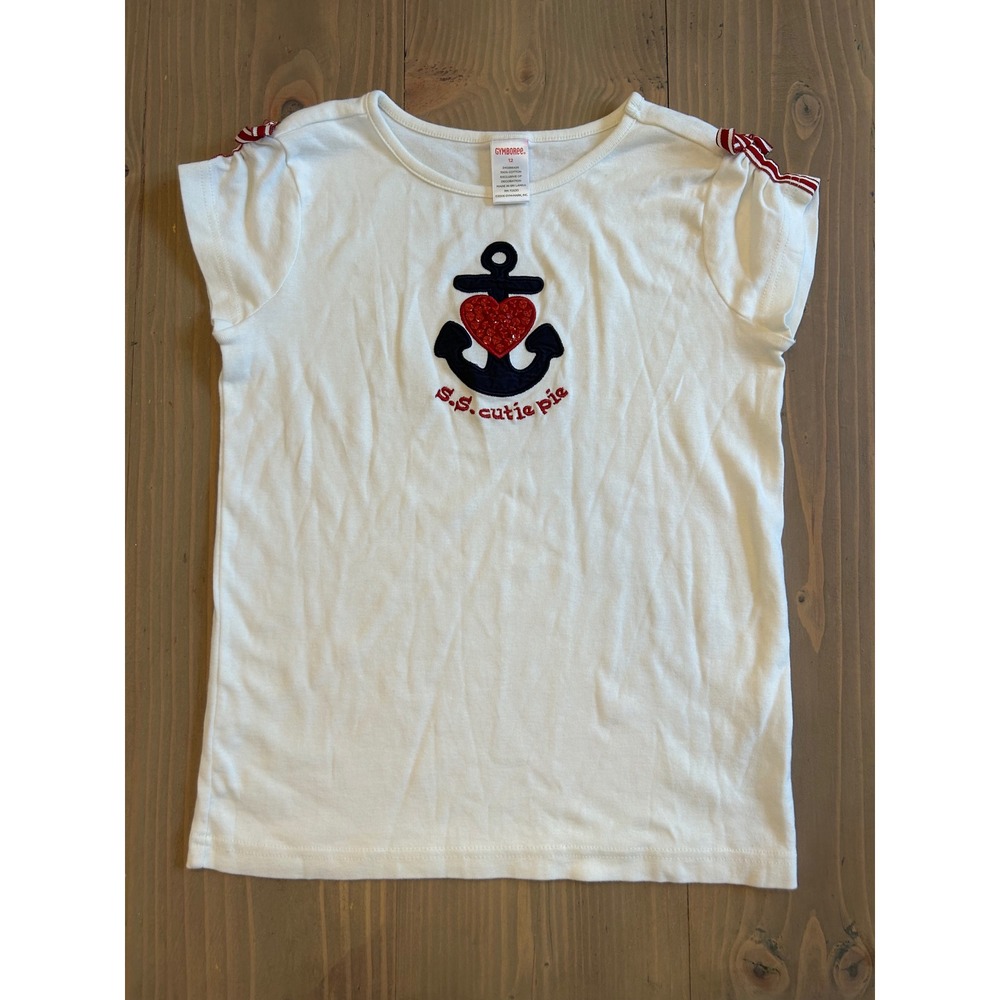 Bb3‎ Gymboree Girls White Anchor Heart Sequin S.S. Cutie Pie T-Shirt 12 Nautical